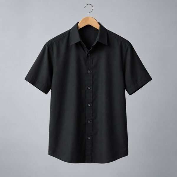 Black short-sleeve shirt — illustrative sample product
